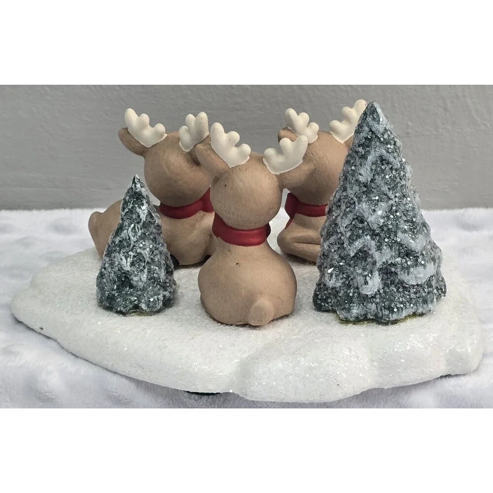 Vintage Christmas Reindeer Ceramic Mold Figurine Hand Painted 1980s Snowy Trees